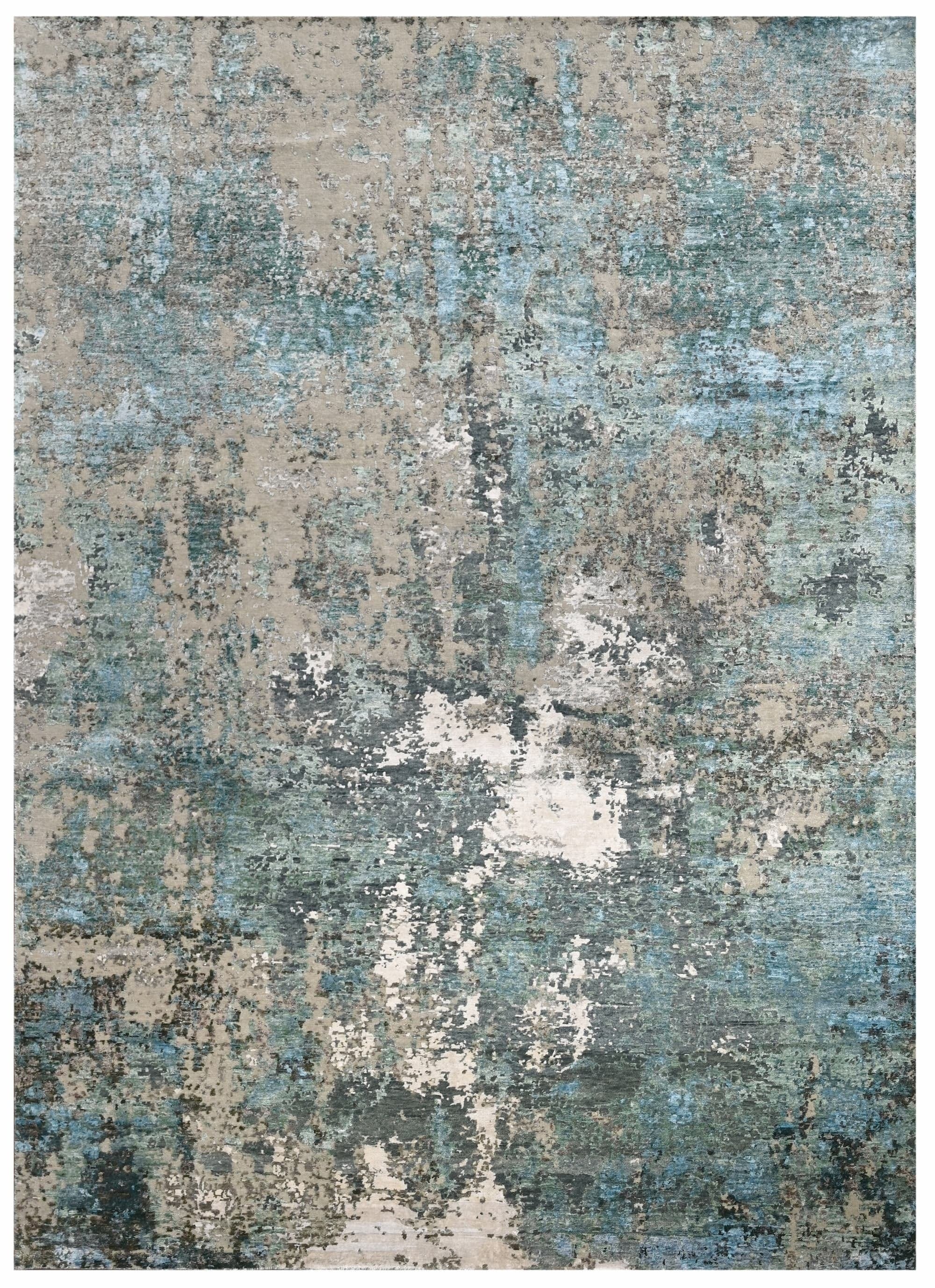 Bhadohi 200 x 300 cm Covor innodat manual din lana, bumbac si matase de bambus, tesatura indo tibetana, Radiance RD-56 Verde / Multicolor