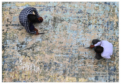 Bhadohi Covor innodat manual din lana, bumbac si matase de bambus, tesatura indo tibetana, Radiance RD-68 Bej / Verde