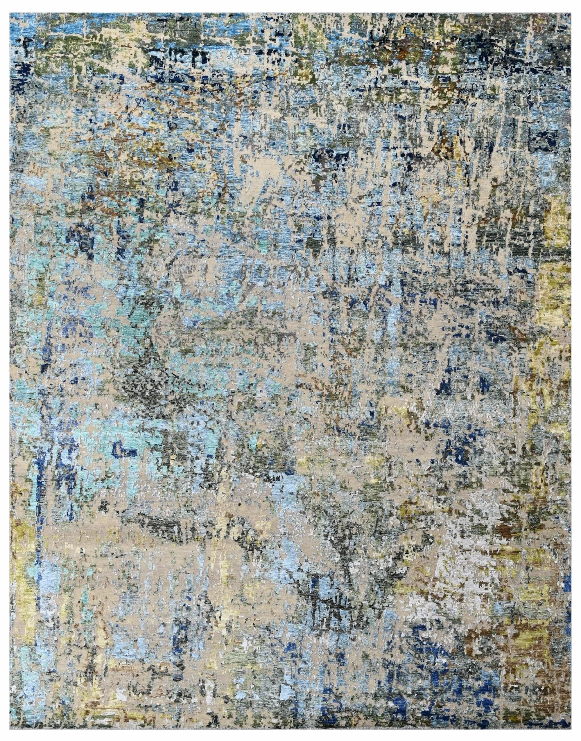 Bhadohi 200 x 300 cm Covor innodat manual din lana, bumbac si matase de bambus, tesatura indo tibetana, Radiance RD-68 Bej / Verde