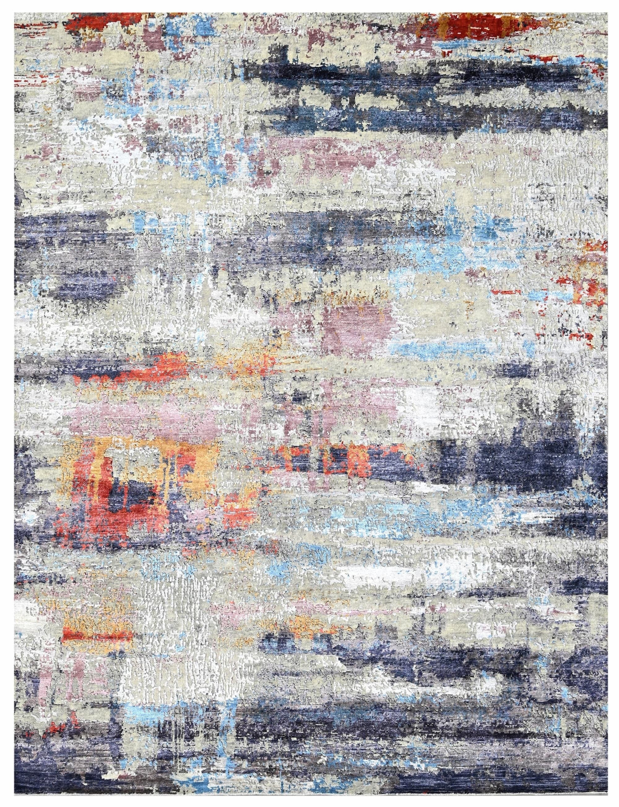 Bhadohi 200 x 300 cm Covor innodat manual din lana, bumbac si matase de bambus, tesatura indo tibetana, Radiance RN-114 WH Multicolor