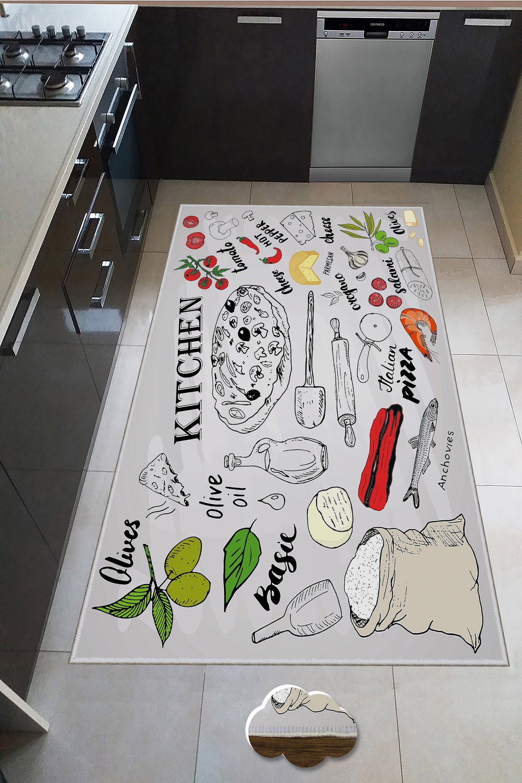 Covor pentru bucatarie din poliester, Wook 234 Multicolor