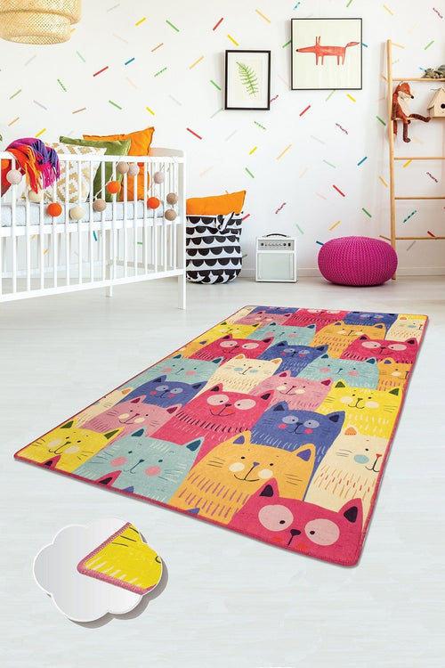 Covor pentru copii Colorful Cats Multicolor & ASRGRP-COVOR-PENTRU-COPII-COLORFUL-CATS-MULTICOLOR