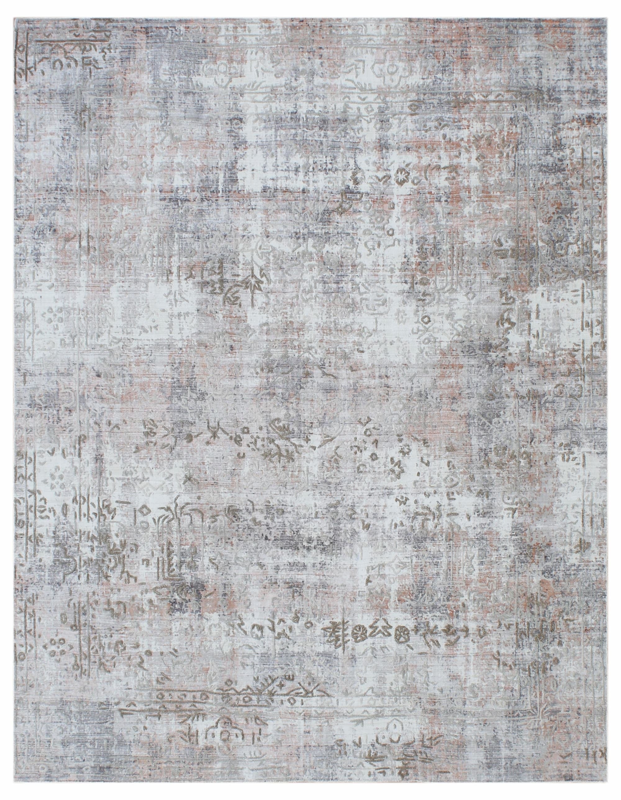 Bhadohi 200 x 300 cm Covor tesut manual din lana, vascoza si bumbac, imprimare manuala, Flow FL-74 Gri / Roz Deschis