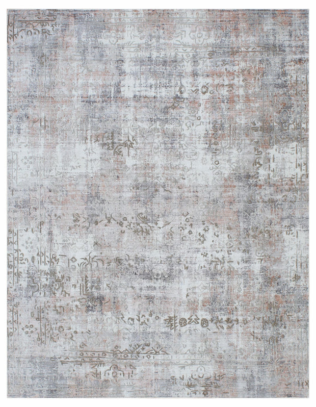 Bhadohi 200 x 300 cm Covor tesut manual din lana, vascoza si bumbac, imprimare manuala, Flow FL-74 Gri / Roz Deschis