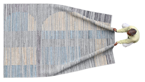 Bhadohi Covor tesut manual din lana, vascoza si bumbac, imprimare manuala, Zara ZR-387 Multicolor