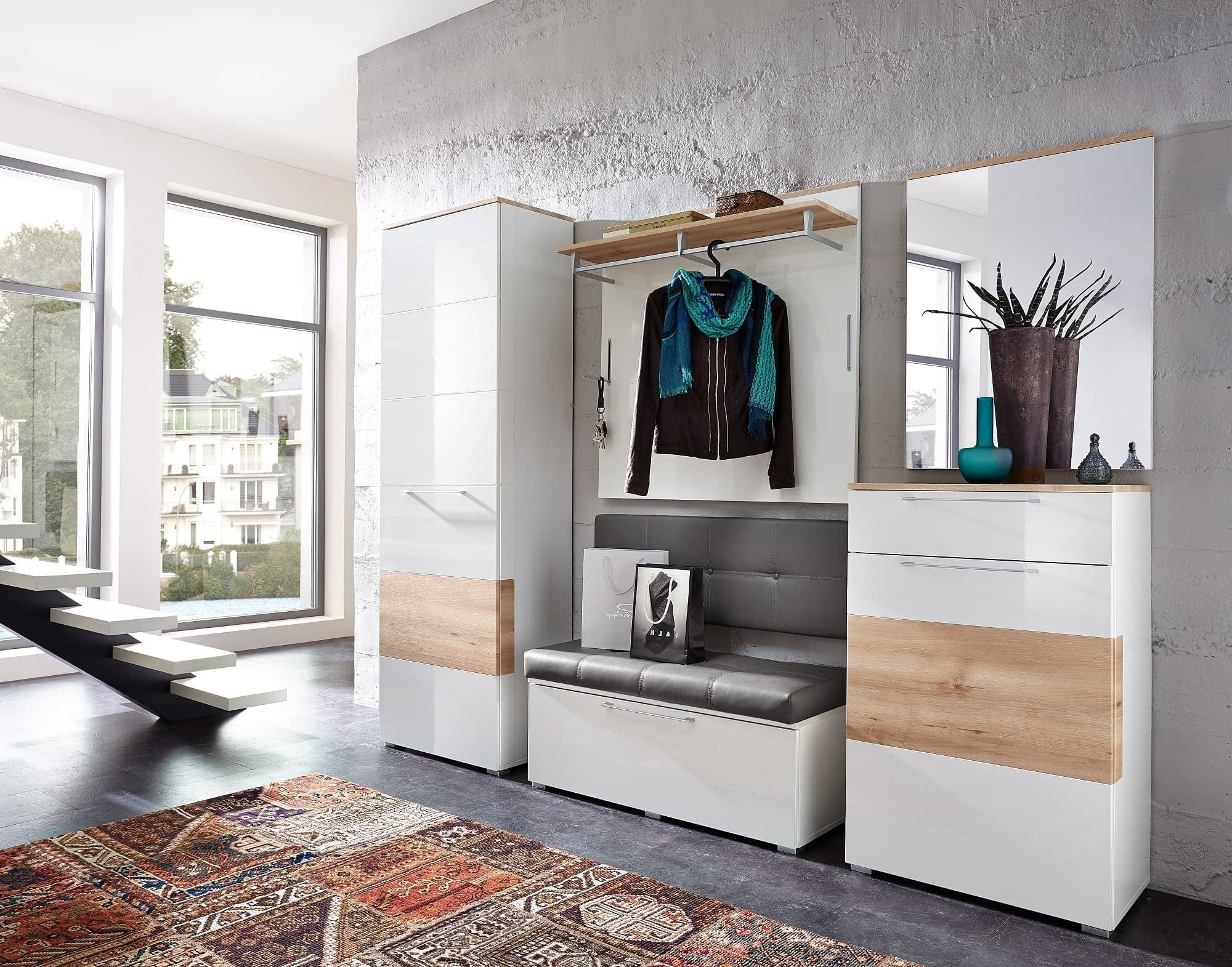 BFSummer Cuier cu etajera din MDF, Renos Alb / Fag, l100xA30xH99 cm