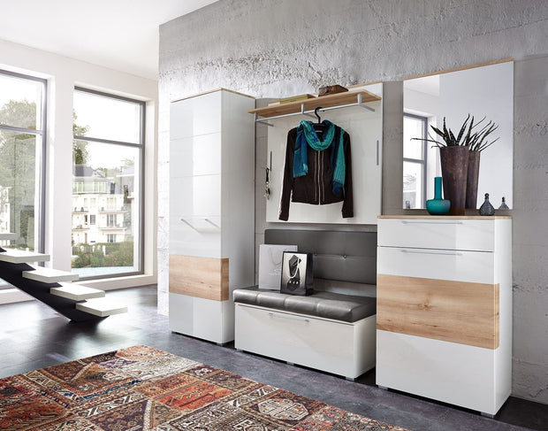 BFSummer Cuier cu etajera din MDF, Renos Alb / Fag, l100xA30xH99 cm