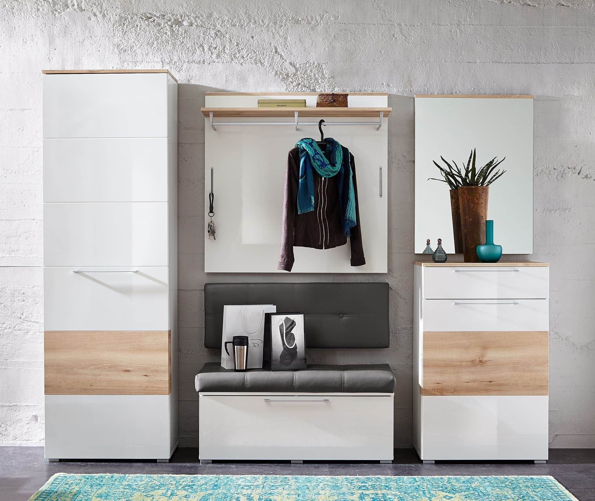 BFSummer Cuier cu etajera din MDF, Renos Alb / Fag, l100xA30xH99 cm