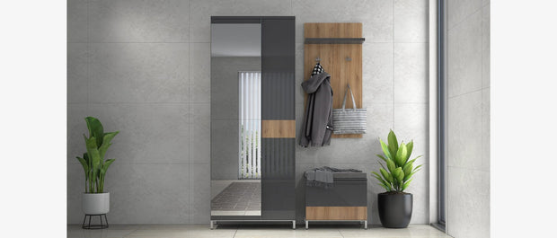 Cuier cu etajera, din pal, Onyx CLK  Antracit / Nuc Pacific, l56xA22xH109 cm (2)