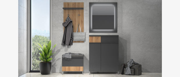 Cuier cu etajera, din pal, Onyx CLK  Antracit / Nuc Pacific, l56xA22xH109 cm (3)