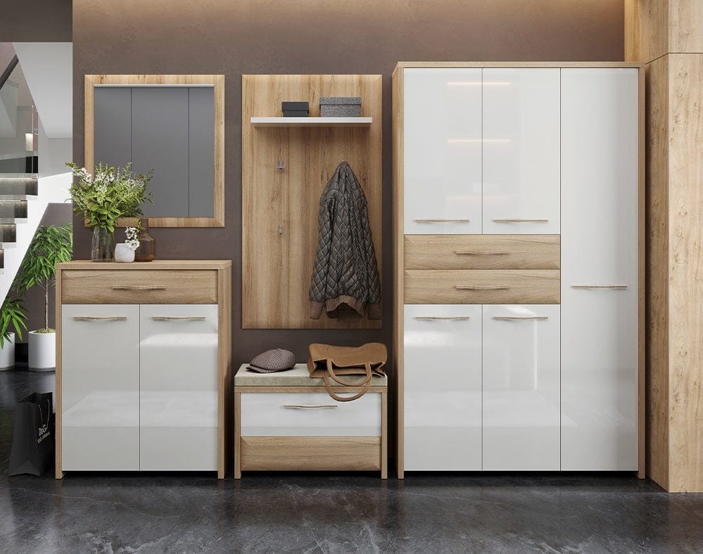 Cuier cu etajera, din pal si MDF, Gala Bej / Nuc Pacific, l70xA22xH128 cm (1)