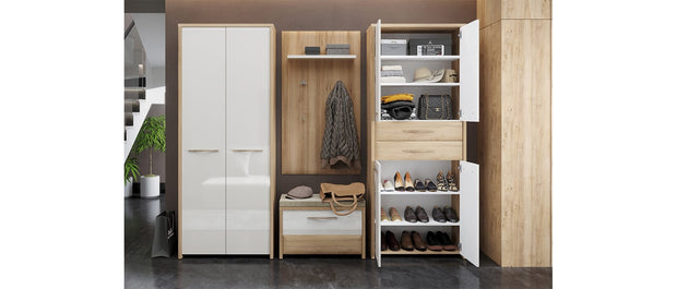 Cuier cu etajera, din pal si MDF, Gala Bej / Nuc Pacific, l70xA22xH128 cm (2)