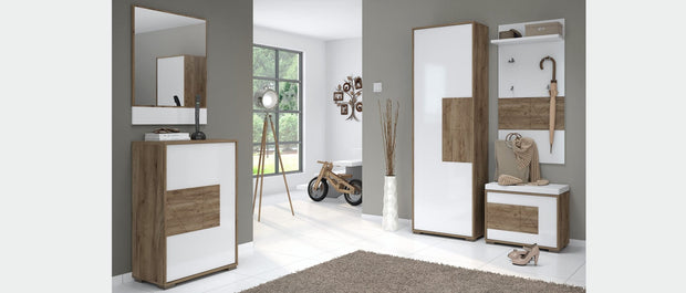 Cuier cu etajera, din pal si MDF, Stela CLK Alb / Stejar Tobacco, l59xA22xH126 cm (1)