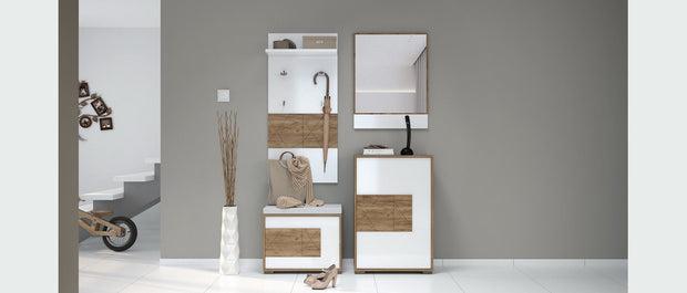 Cuier cu etajera, din pal si MDF, Stela CLK Alb / Stejar Tobacco, l59xA22xH126 cm (4)