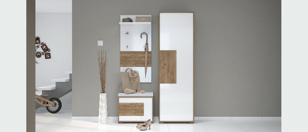 Cuier cu etajera, din pal si MDF, Stela CLK Alb / Stejar Tobacco, l59xA22xH126 cm (5)