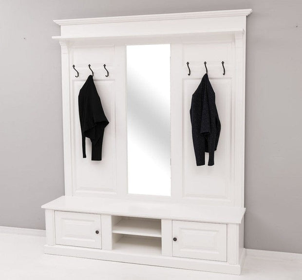 Cuier cu etajera si oglinda, din lemn de brad, cu 2 usi, Pasy PS626 Vopsit, l181xA41xH210 cm (1)