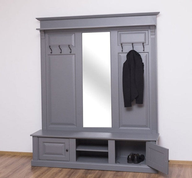Cuier cu etajera si oglinda, din lemn de brad, cu 2 usi, Pasy PS626 Vopsit, l181xA41xH210 cm (2)