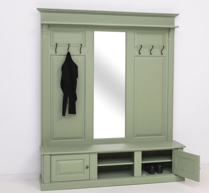 Cuier cu etajera si oglinda, din lemn de brad, cu 2 usi, Pasy PS626 Vopsit, l181xA41xH210 cm (3)