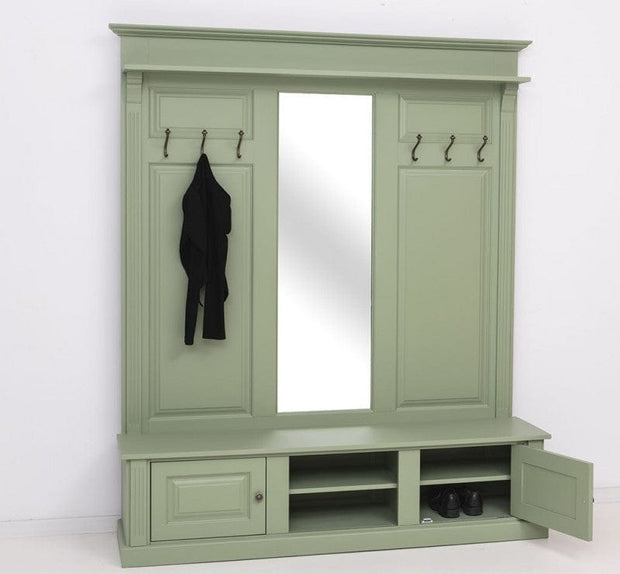 Cuier cu etajera si oglinda, din lemn de brad, cu 2 usi, Pasy PS626 Vopsit, l181xA41xH210 cm (3)