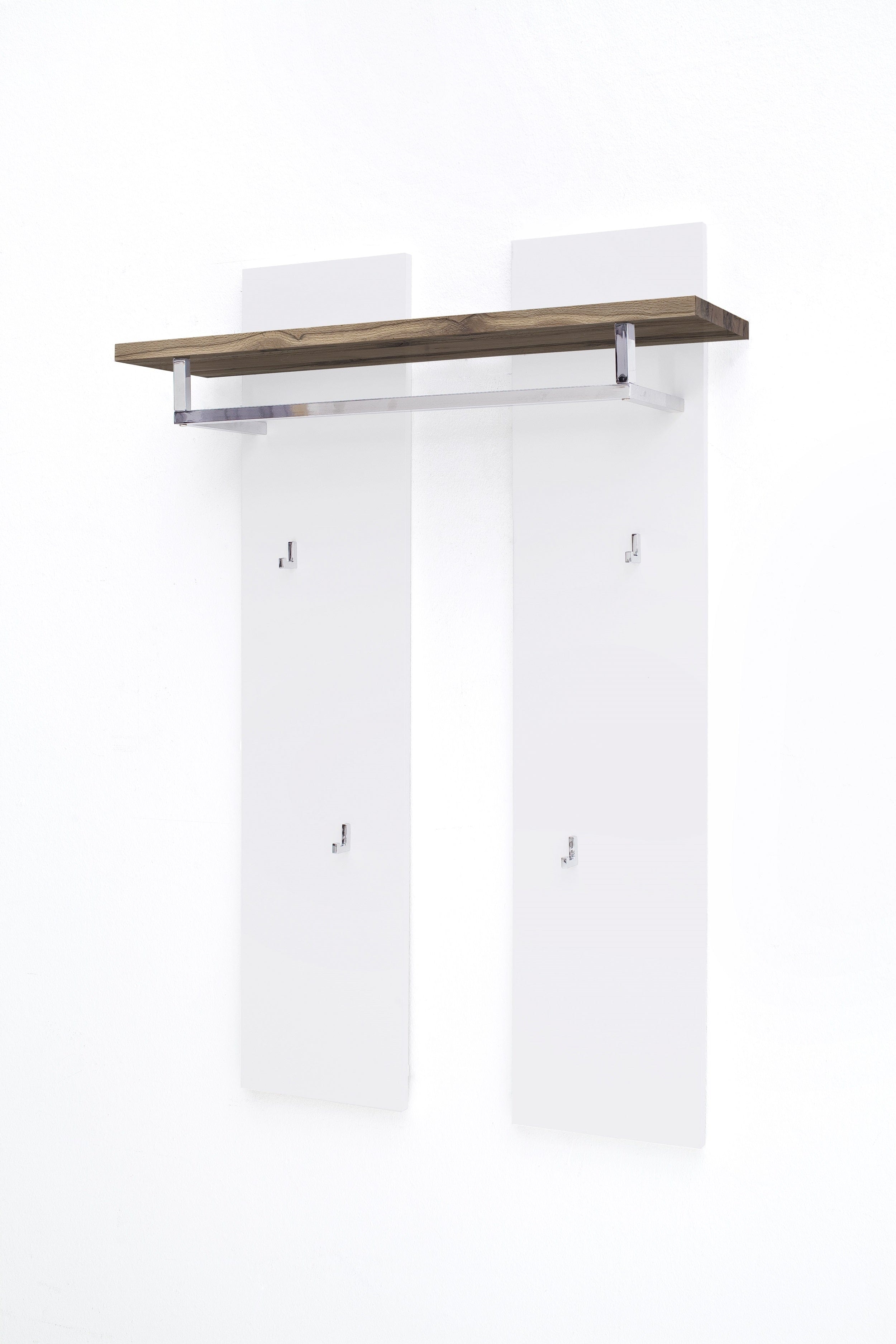 Cuier cu sina si etajera din MDF si metal, Romina Alb / Stejar, l91xA25xH135 cm (4)