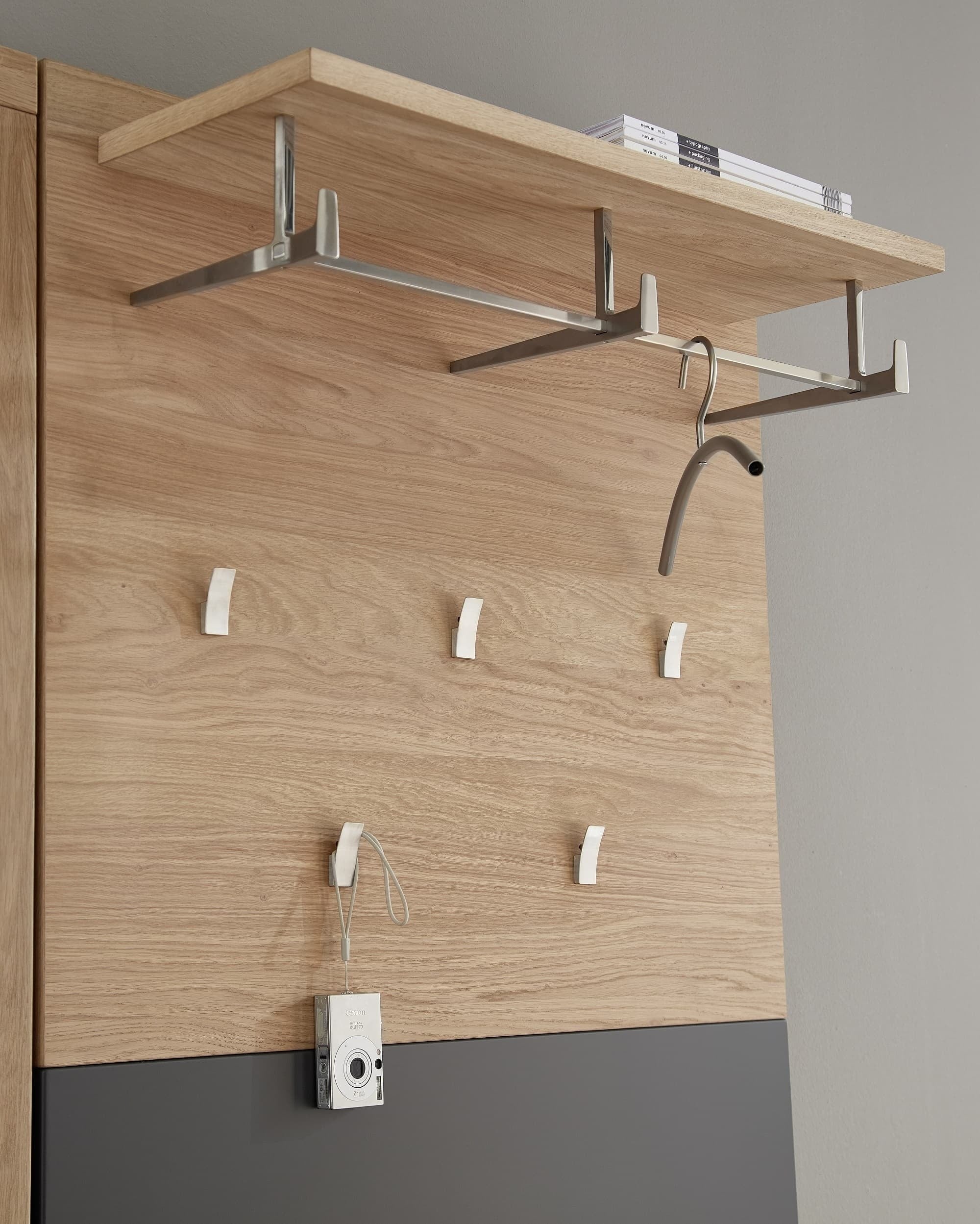 Innostyle Cuier cu sina si etajera din pal si MDF, Archi Natur / Grafit, l85xA28xH116 cm