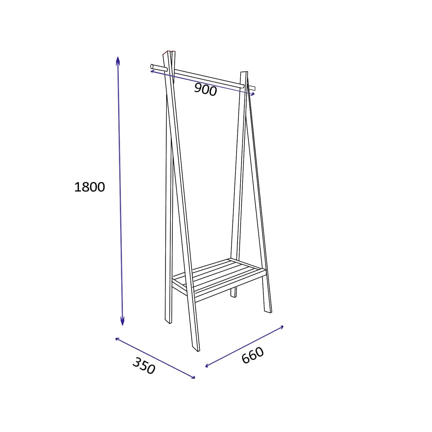 Cuier din lemn Sierr Natural, l66xA35xH180 cm (5)