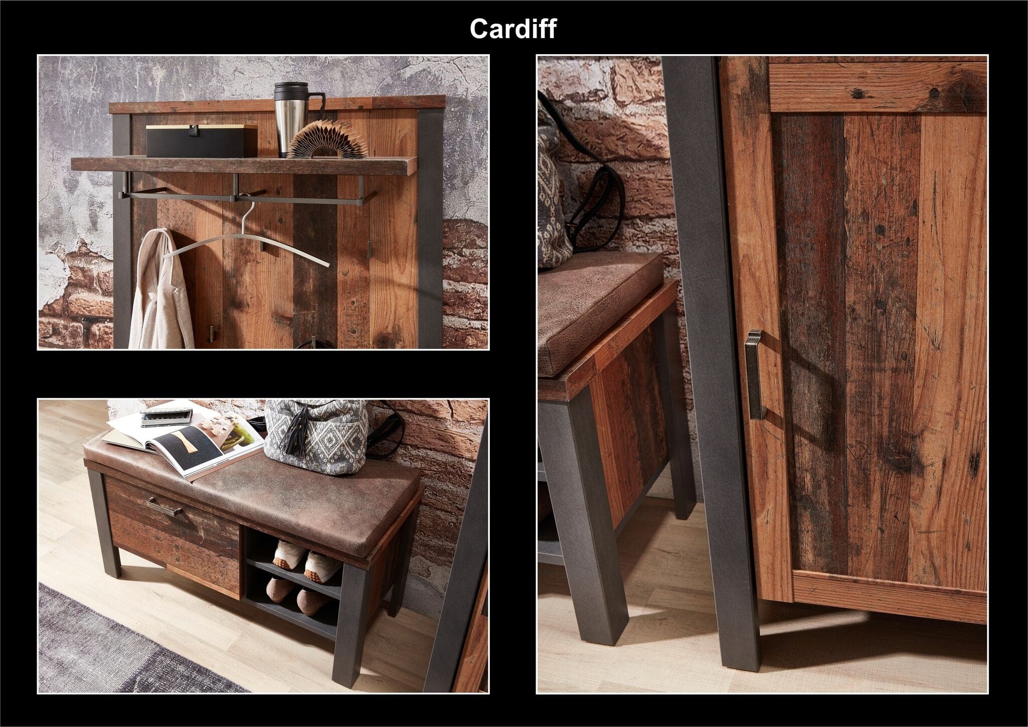 Cuier din pal cu etajera Chelsea Natural / Grafit, l94xA30xH110 cm (2)