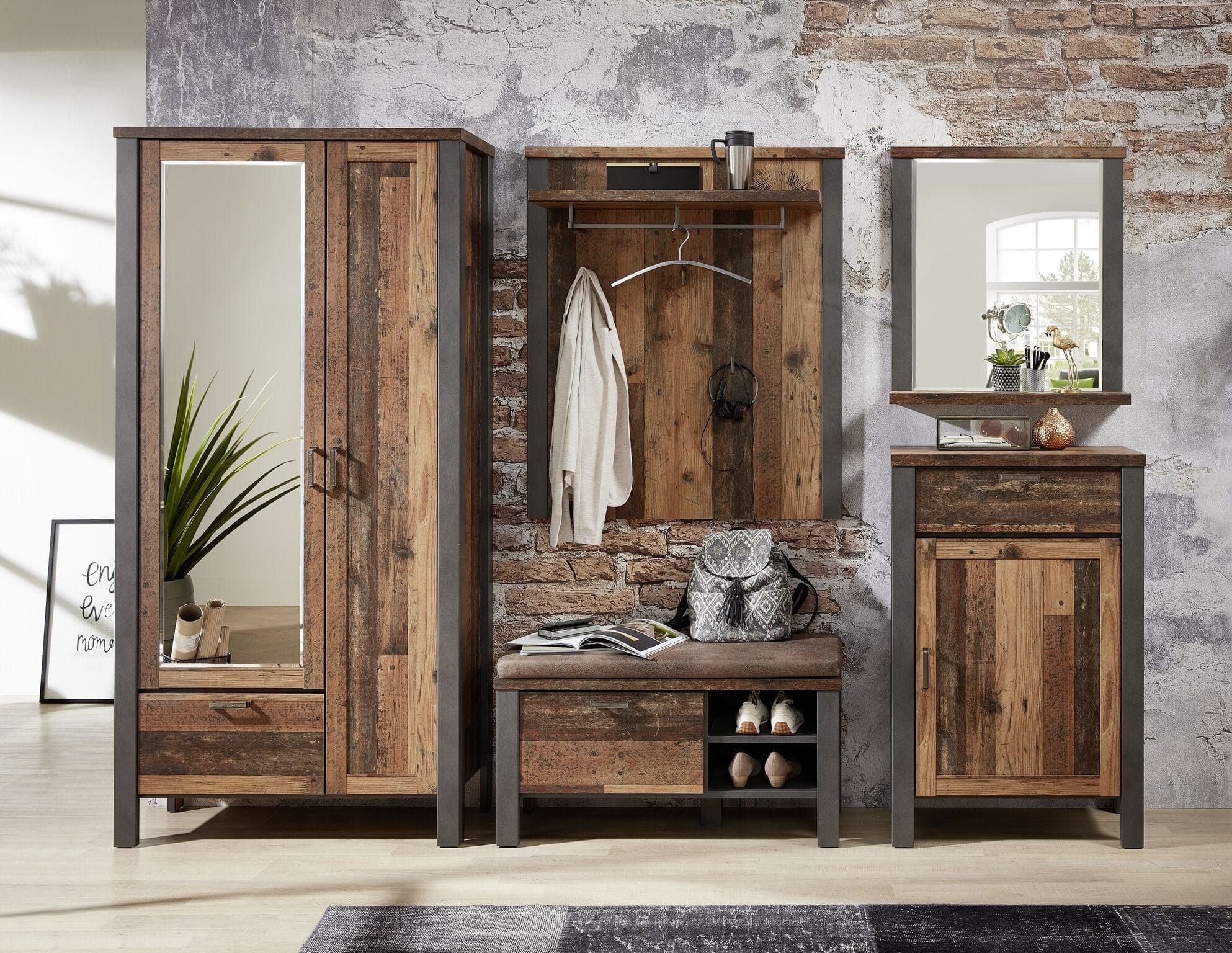 Cuier din pal cu etajera Chelsea Natural / Grafit, l94xA30xH110 cm (6)