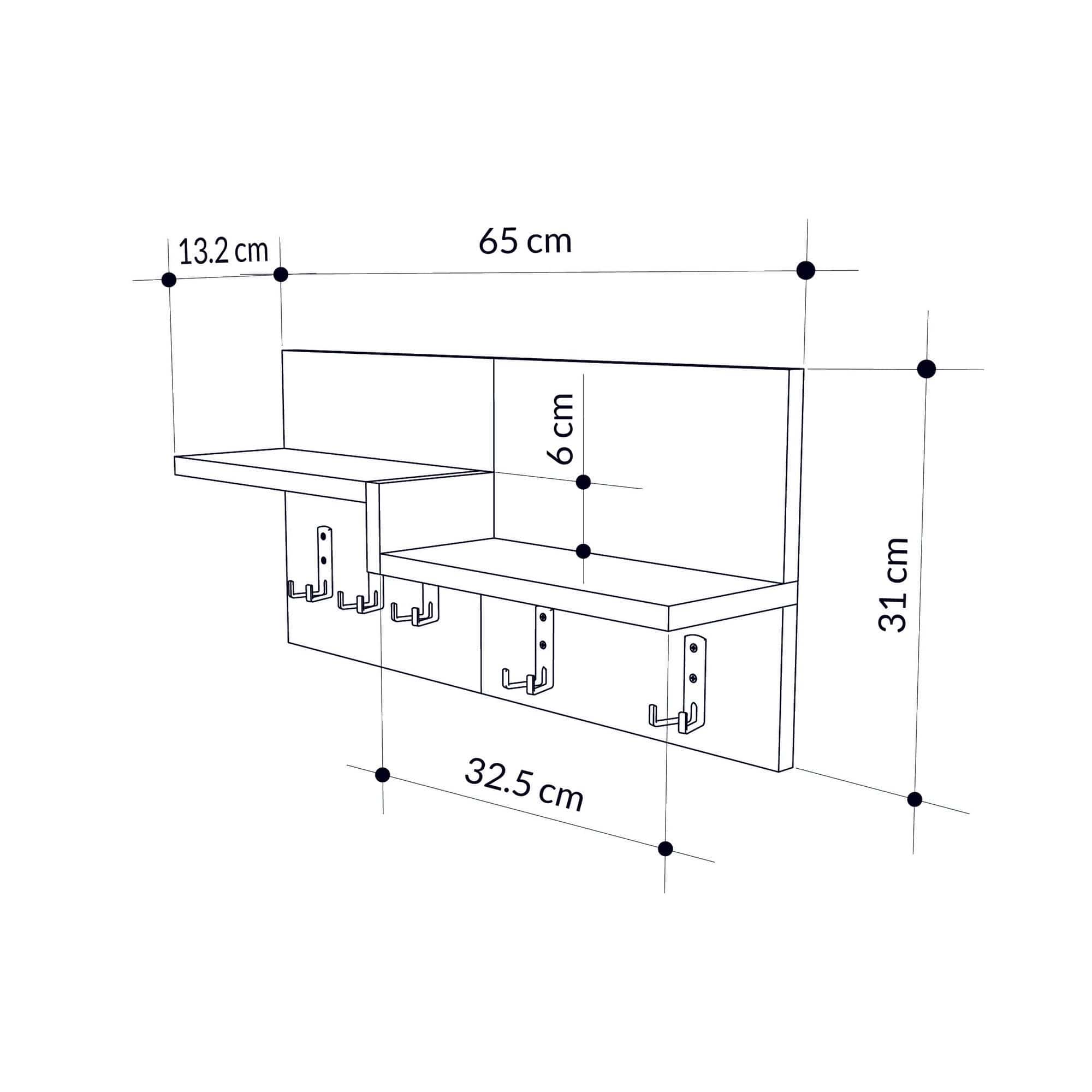 Cuier suspendat din pal, Harmon Stejar / Alb, l65xA15xH31 cm (2)