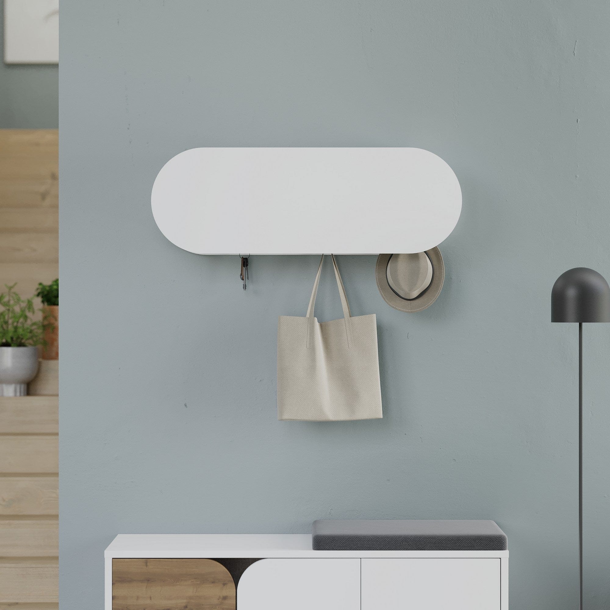 Cuier suspendat din pal, Kroma Alb, l84xA15,5xH28,5 cm