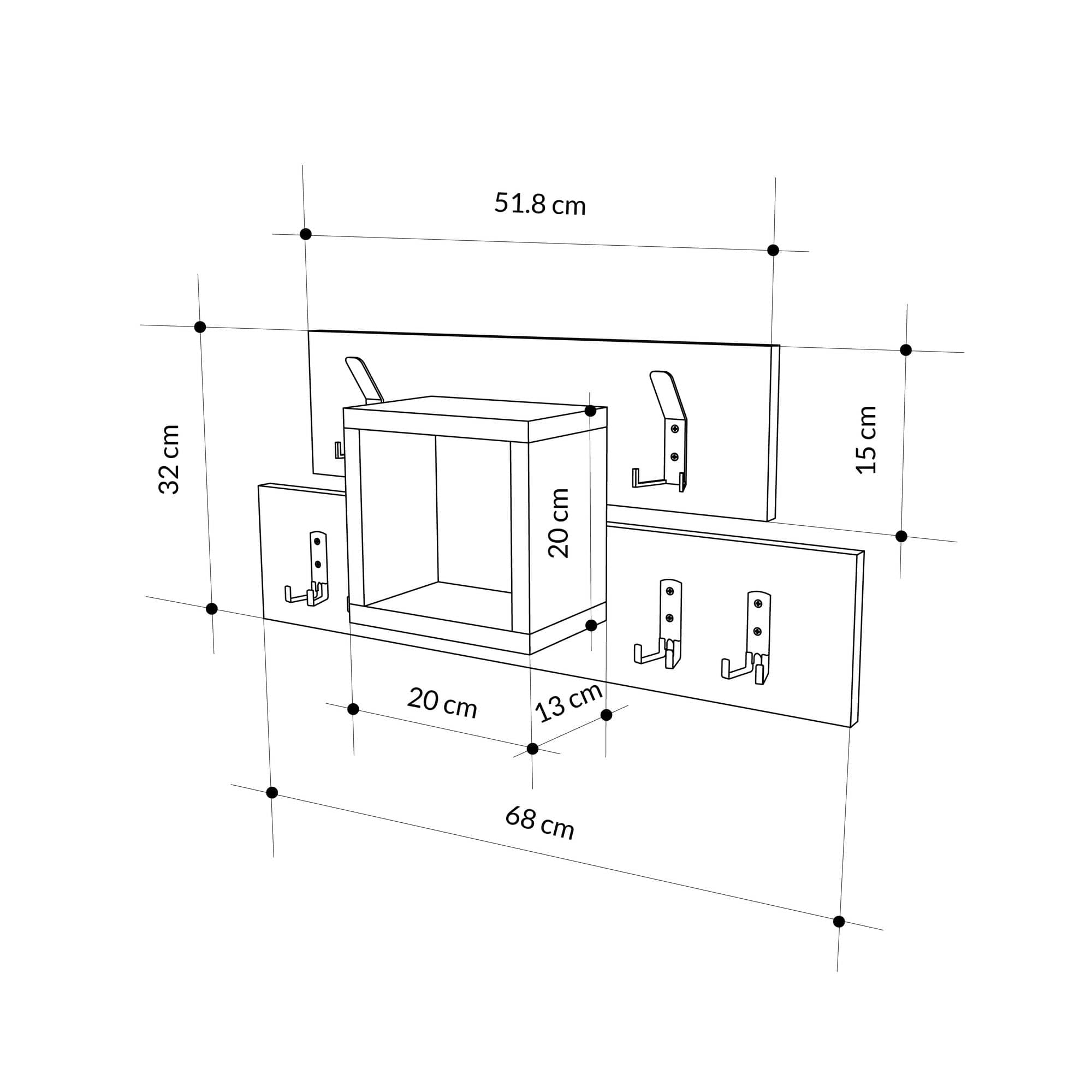 Cuier suspendat din pal, Lumina Antracit / Stejar, l68xA14,8xH32 cm (4)