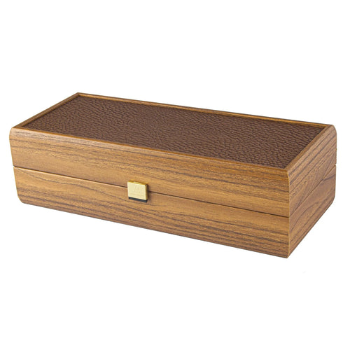 Manopoulos Cutie din lemn si piele ecologica, lucrata manual, pentru sticla de vin, Walnut Wine Leαtherette, L35xl14xH10 cm