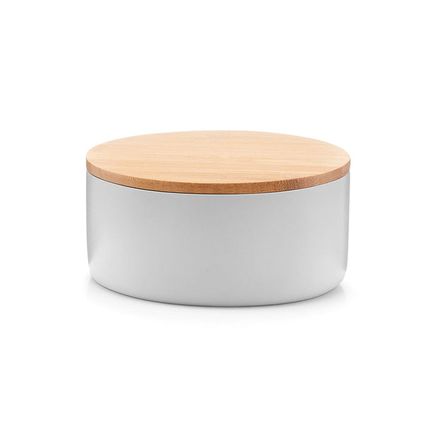 BFSummer Cutie pentru cosmetice din polirasina, cu oglinda, Pastel Grey, Ø 13,3xH6,5 cm