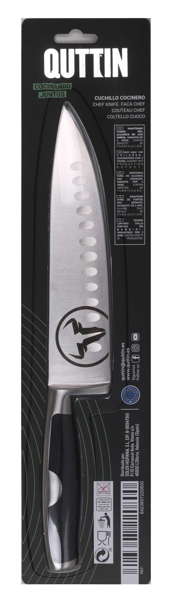 Inde Soler Hispania Cutit de bucatarie din otel indoxidabil, 20 cm, Moare Negru / Argintiu