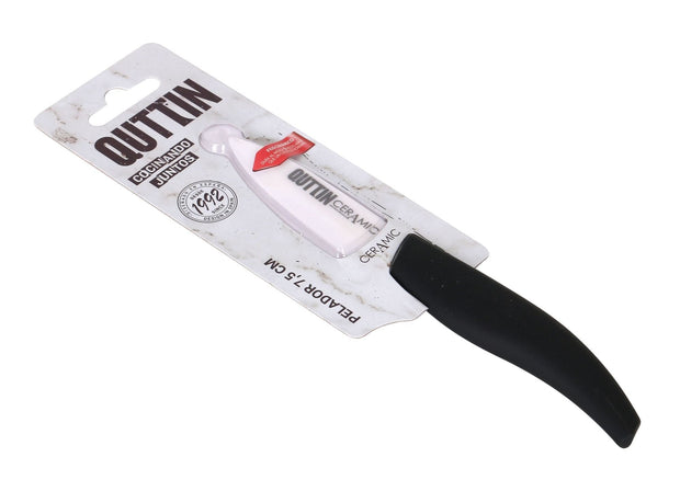 Inde Soler Hispania Cutit pentru curatat fructe si legume, din ceramica, 7,5 cm, Quttin Cer Negru / Alb