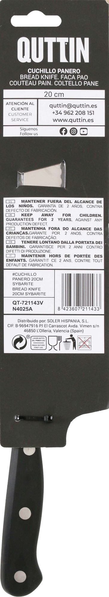 Inde Soler Hispania Cutit pentru paine din otel indoxidabil, 20 cm, Sybarite Negru / Argintiu