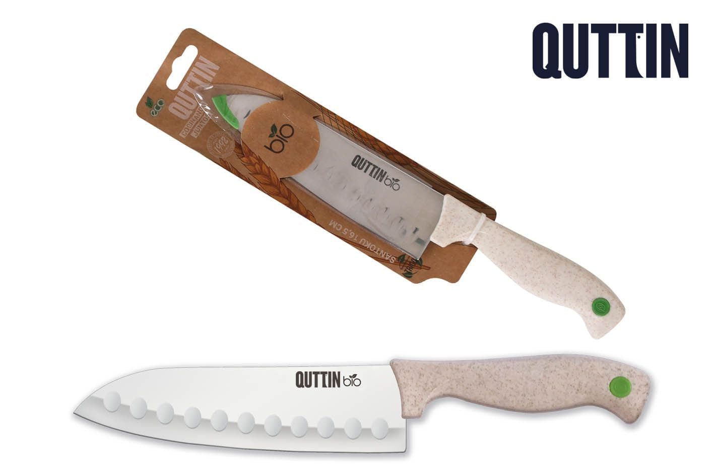 Inde Soler Hispania Cutit Santoku din otel indoxidabil, 16,5 cm, Bio Bej / Argintiu