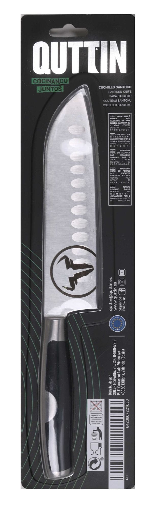 Inde Soler Hispania Cutit Santoku din otel indoxidabil, 18 cm, Moare Negru / Argintiu
