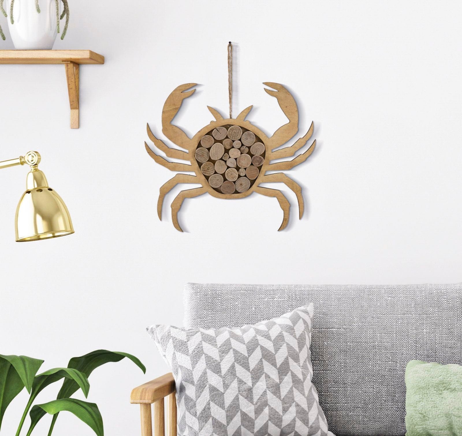 Decoratiune de perete din lemn, Crab Nature Natural, l35xA2xH31 cm (4)