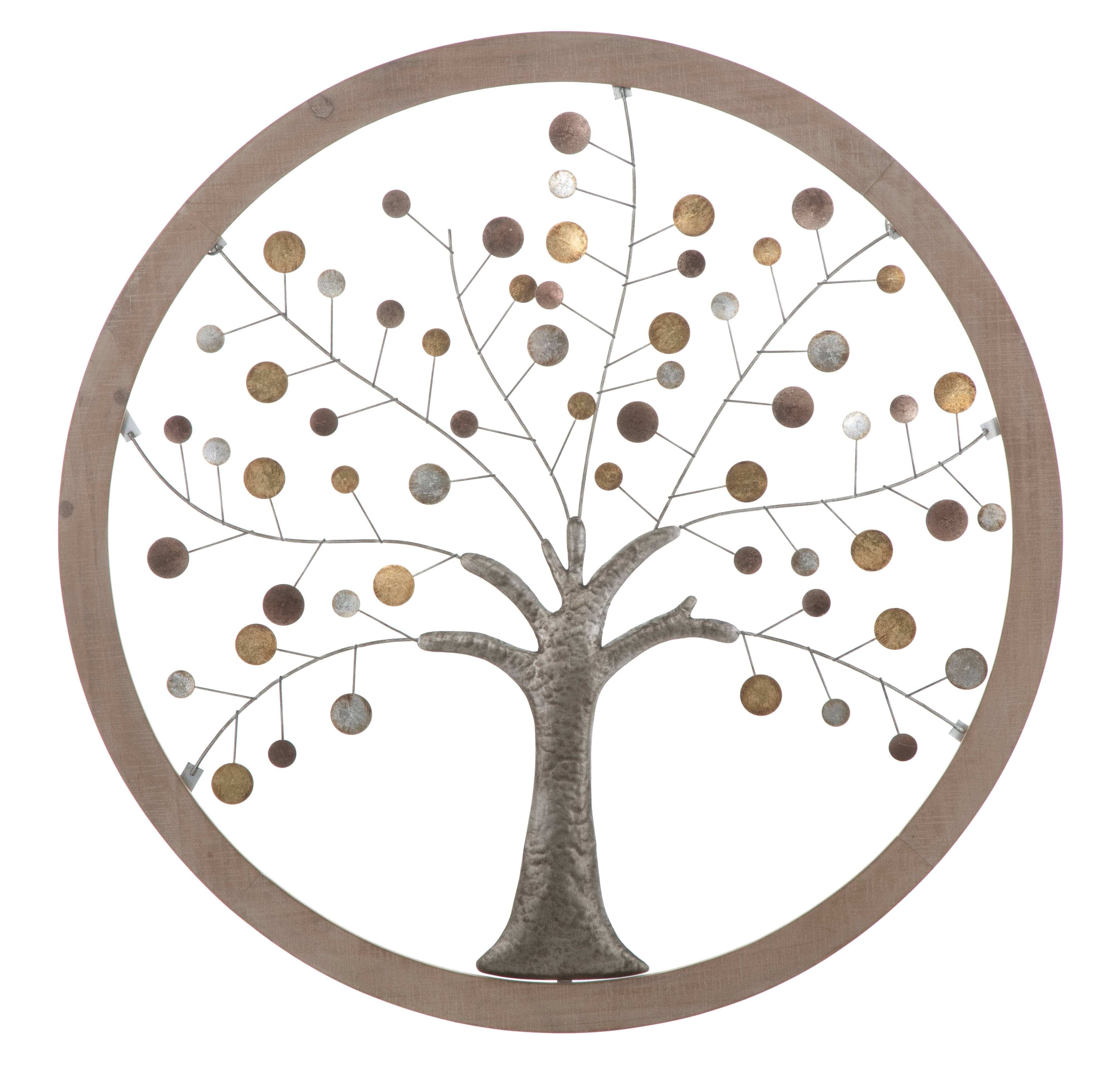 Decoratiune de perete din MDF si metal Life Tree II Natural, Ø80 cm (1)