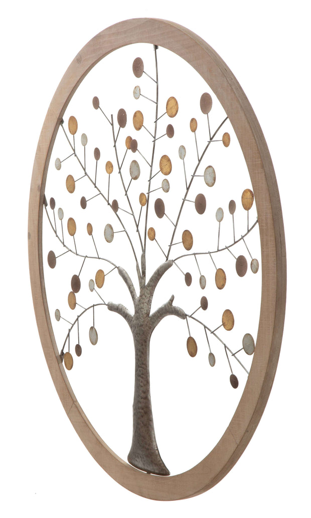 Decoratiune de perete din MDF si metal Life Tree II Natural, Ø80 cm (2)