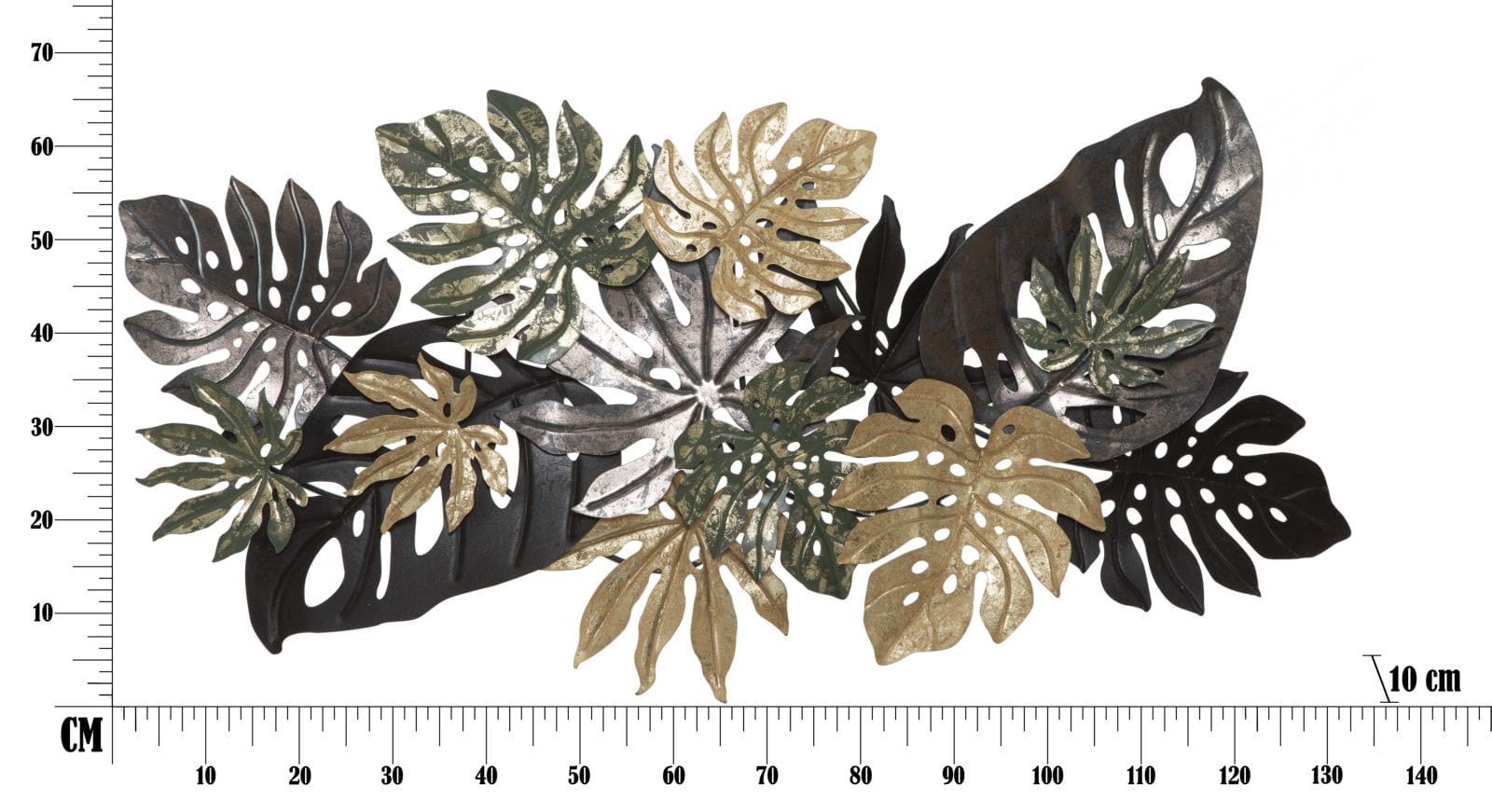 Decoratiune de perete din metal, Antique Leaf Multicolor, l133xA10xH67 cm (5)