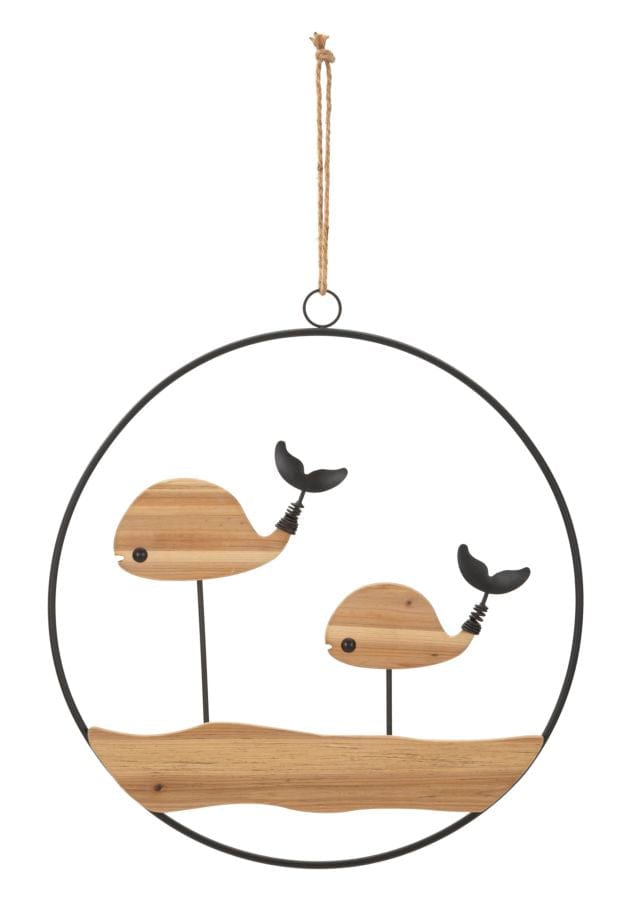 Decoratiune de perete din metal, Balene Multicolor, l56xA2xH60 cm