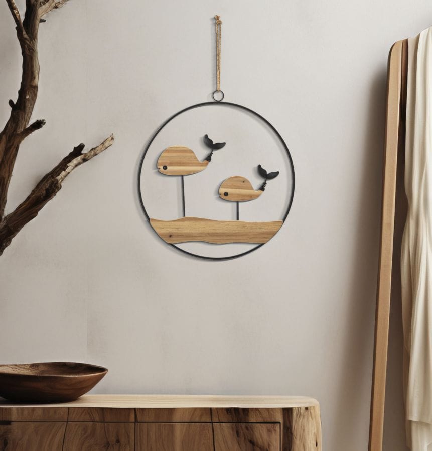 Decoratiune de perete din metal, Balene Multicolor, l56xA2xH60 cm (4)