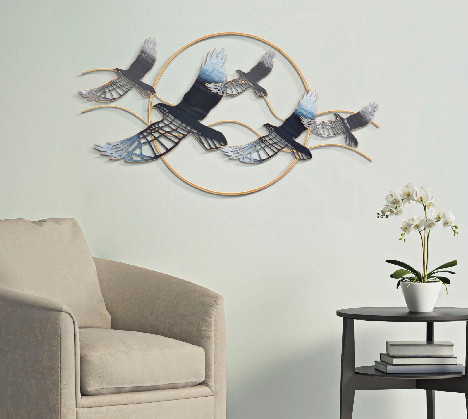Decoratiune de perete din metal, Bird Multicolor, l91xA7xH50 cm (4)