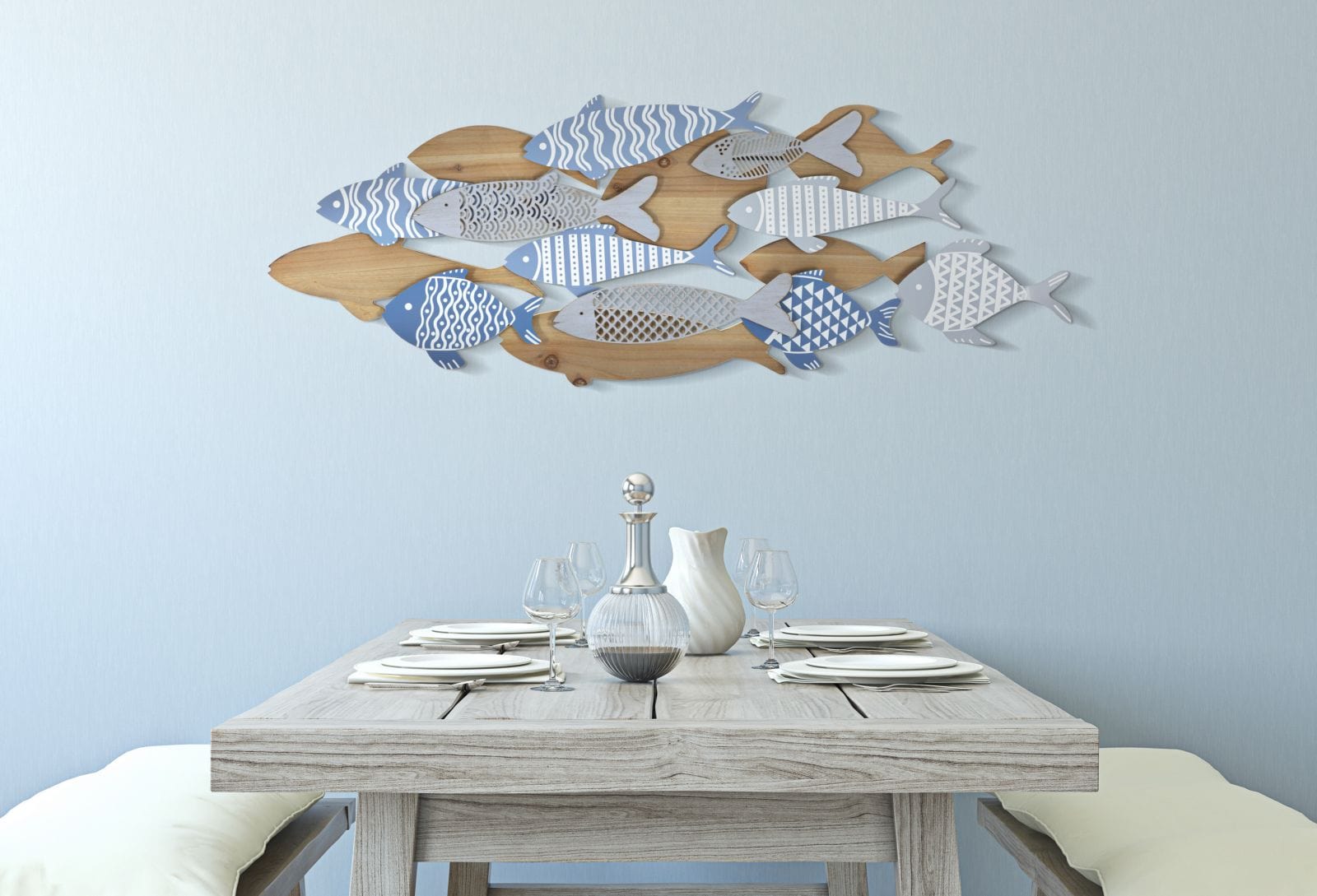 Decoratiune de perete din metal, Fish Sea Multicolor, l91xA3xH33,5 cm (4)