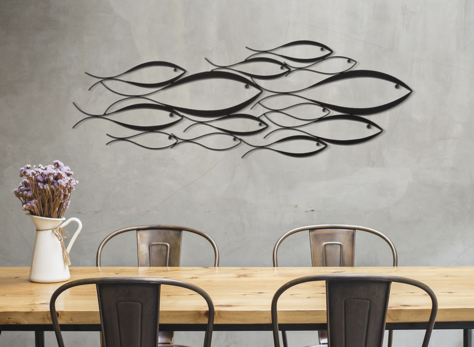 Decoratiune de perete din metal, Fishy Multicolor, l100xA1xH35 cm (4)