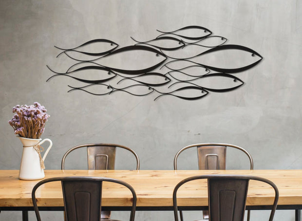 Decoratiune de perete din metal, Fishy Multicolor, l100xA1xH35 cm (4)