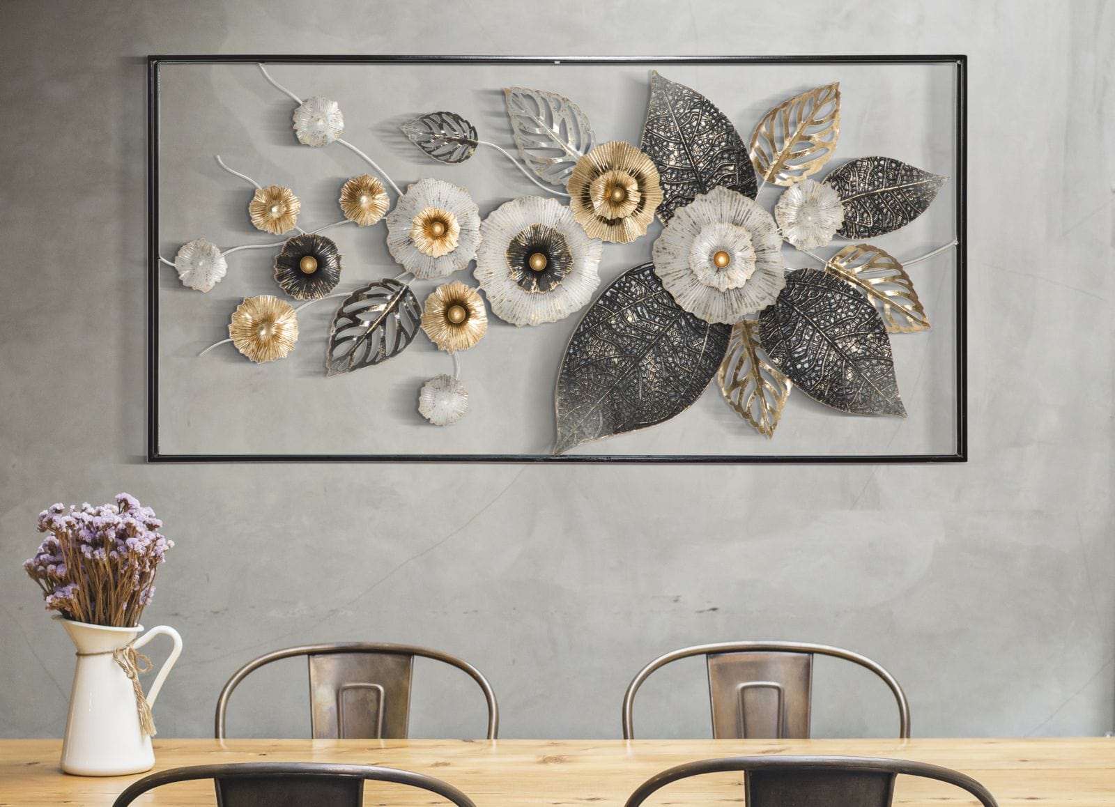 Decoratiune de perete din metal, Frame Plus Multicolor, l120xA7xH59 cm (4)