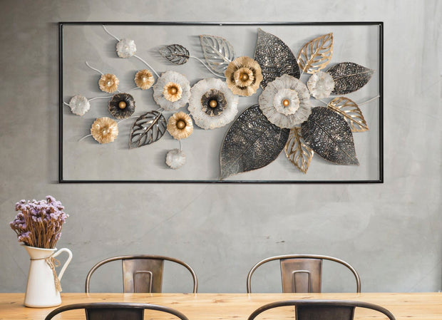 Decoratiune de perete din metal, Frame Plus Multicolor, l120xA7xH59 cm (4)